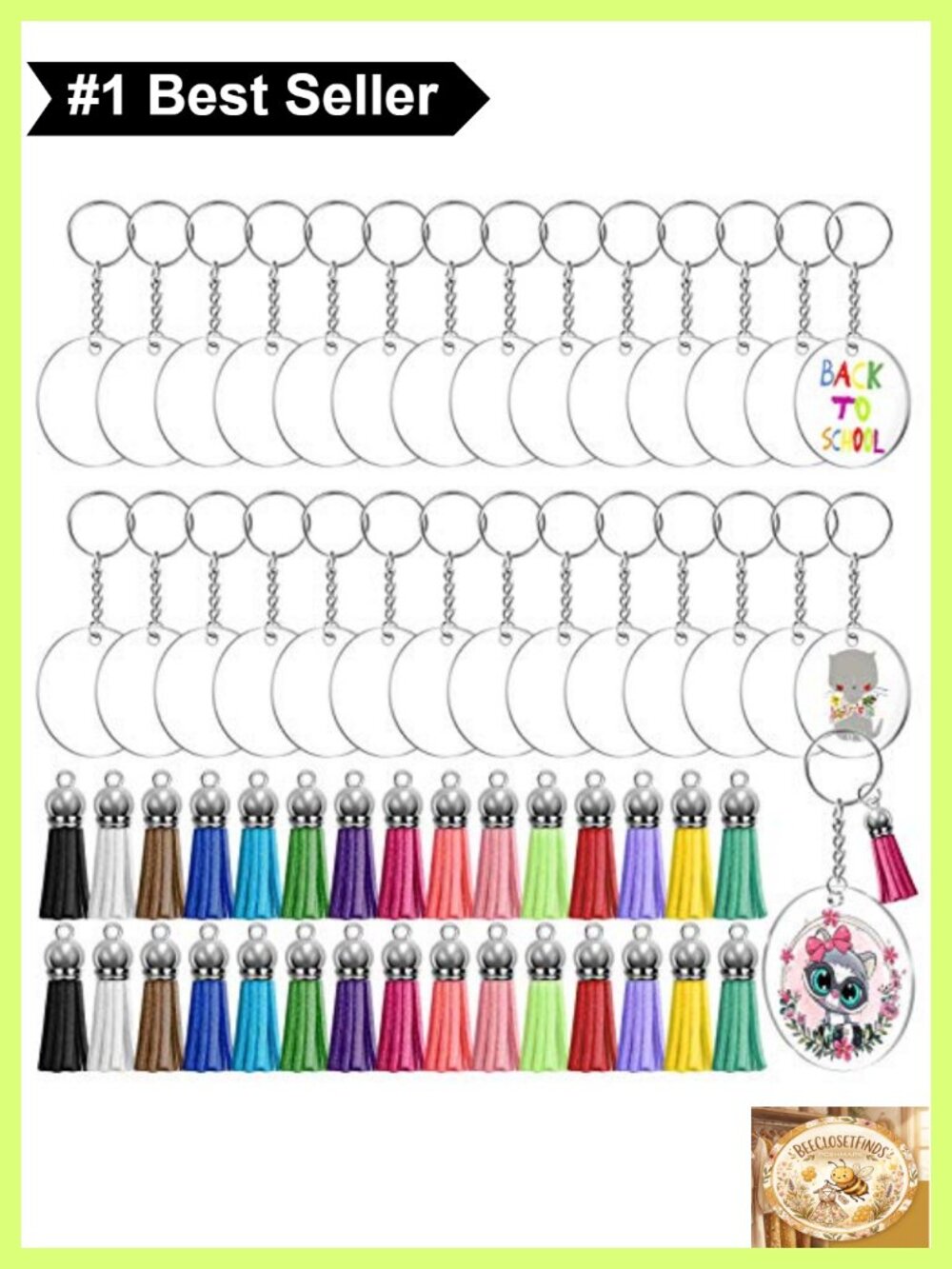 120pc Acrylic Keychain Blanks Kit with Tassels Rings Jump Rings DIY Craft